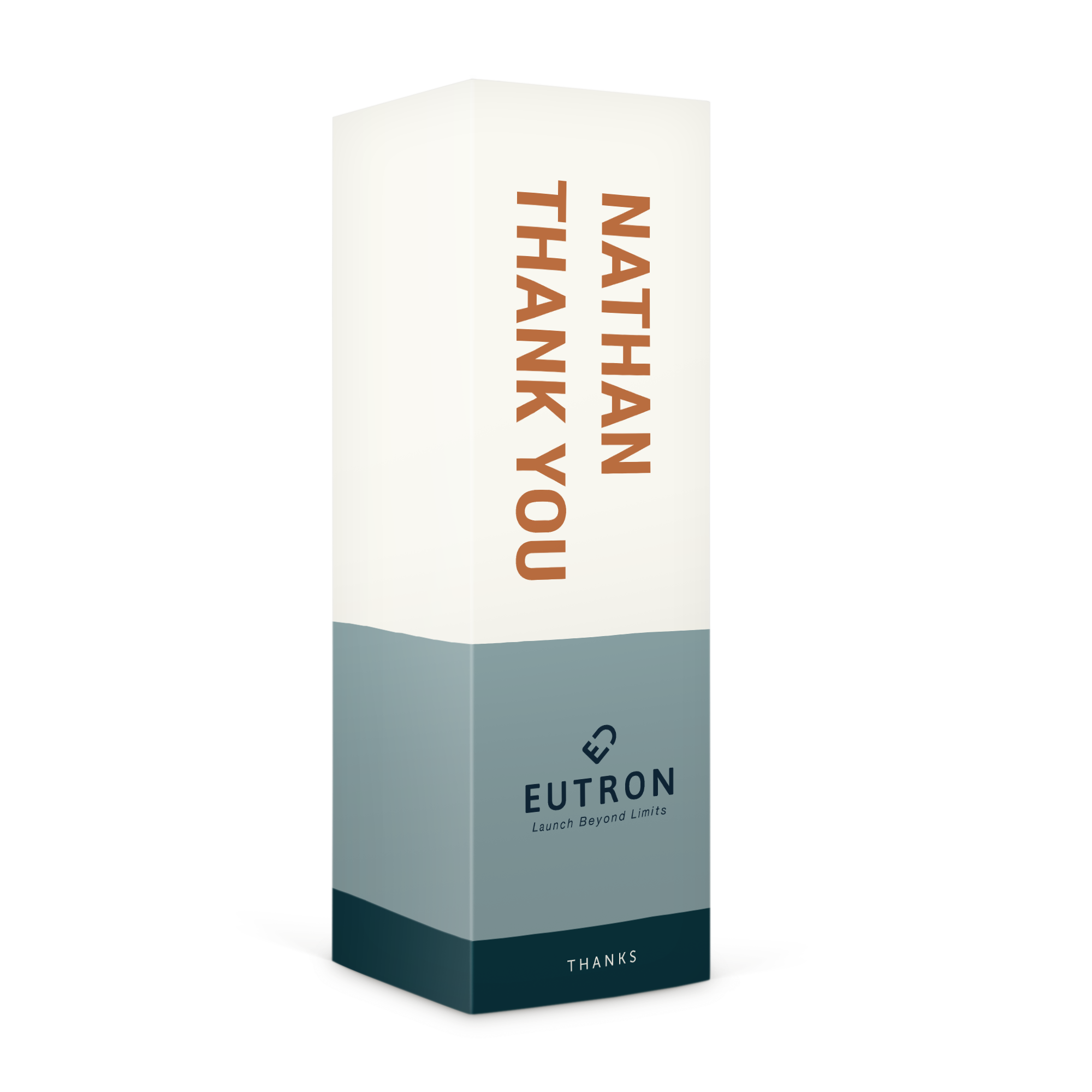 Personalised gift box for nuts, printed with "Nathan Thank You" on the side.