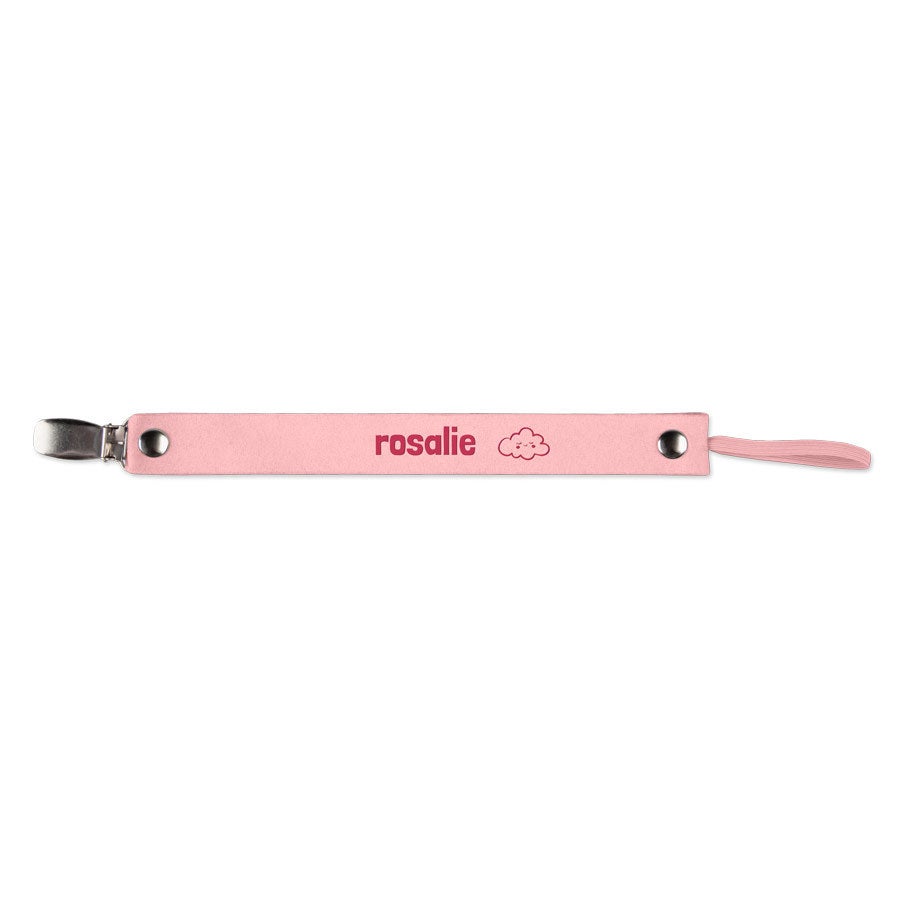 Leren speenkoord met naam - Roze