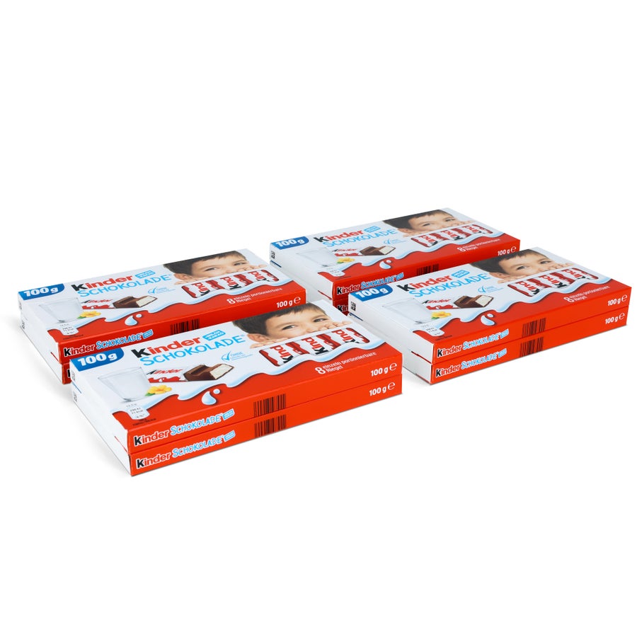 Vier Packungen personalisierte Kinder Schokolade, die 64 Tafeln enthalten und mit Ihrem eigenen Design bedruckt werden können.