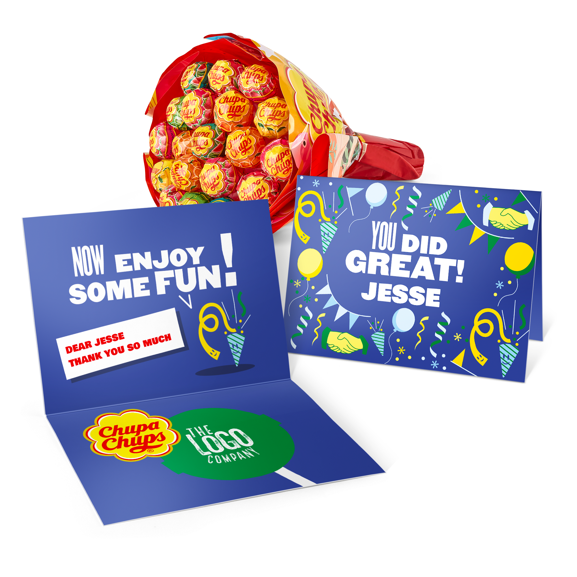 Ramo de Chupa Chups con tarjeta personalizada 