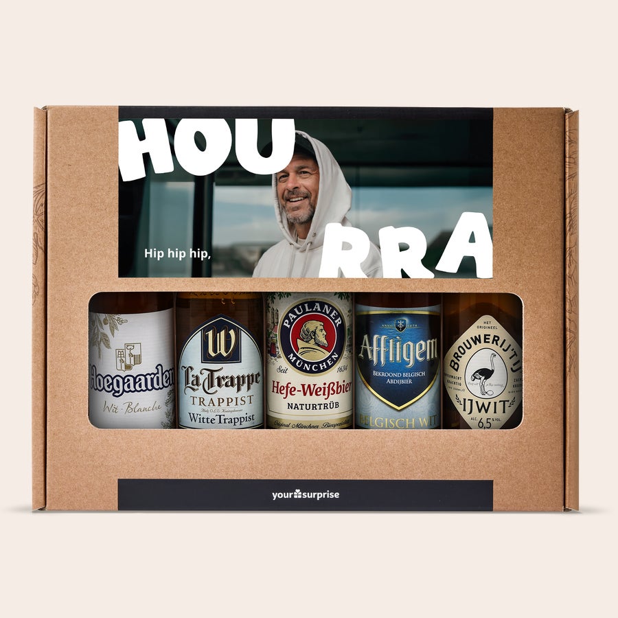 Coffret à bière personnalisé Coffret cadeau de bières personnalisées avec image d'homme et texte Hip hip hip imprimés
