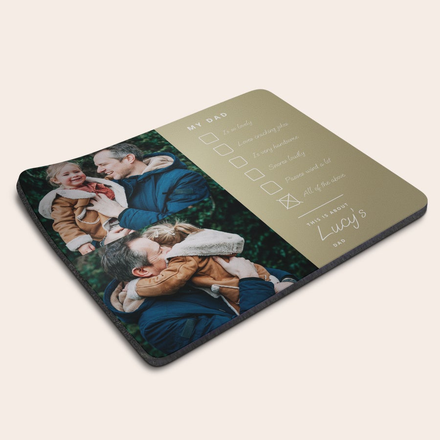 Tappetino Mouse Personalizzato Tappetino mouse personalizzato con foto di padre e figlia stampata e testo "MY DAD THIS IS ABOUT LUCY'S DAD"