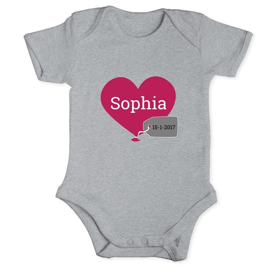 Personalised baby romper - Short sleeves - Grey - 62/68
