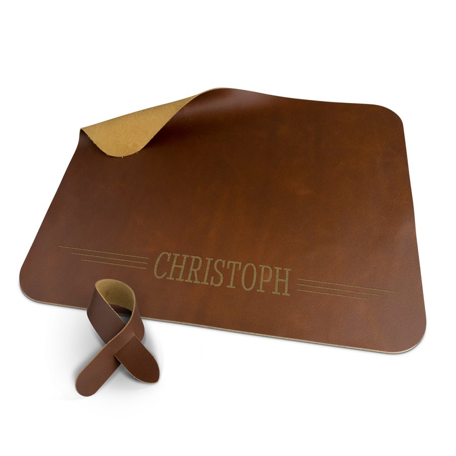 Personalised leather placemat - Brown - Engraved