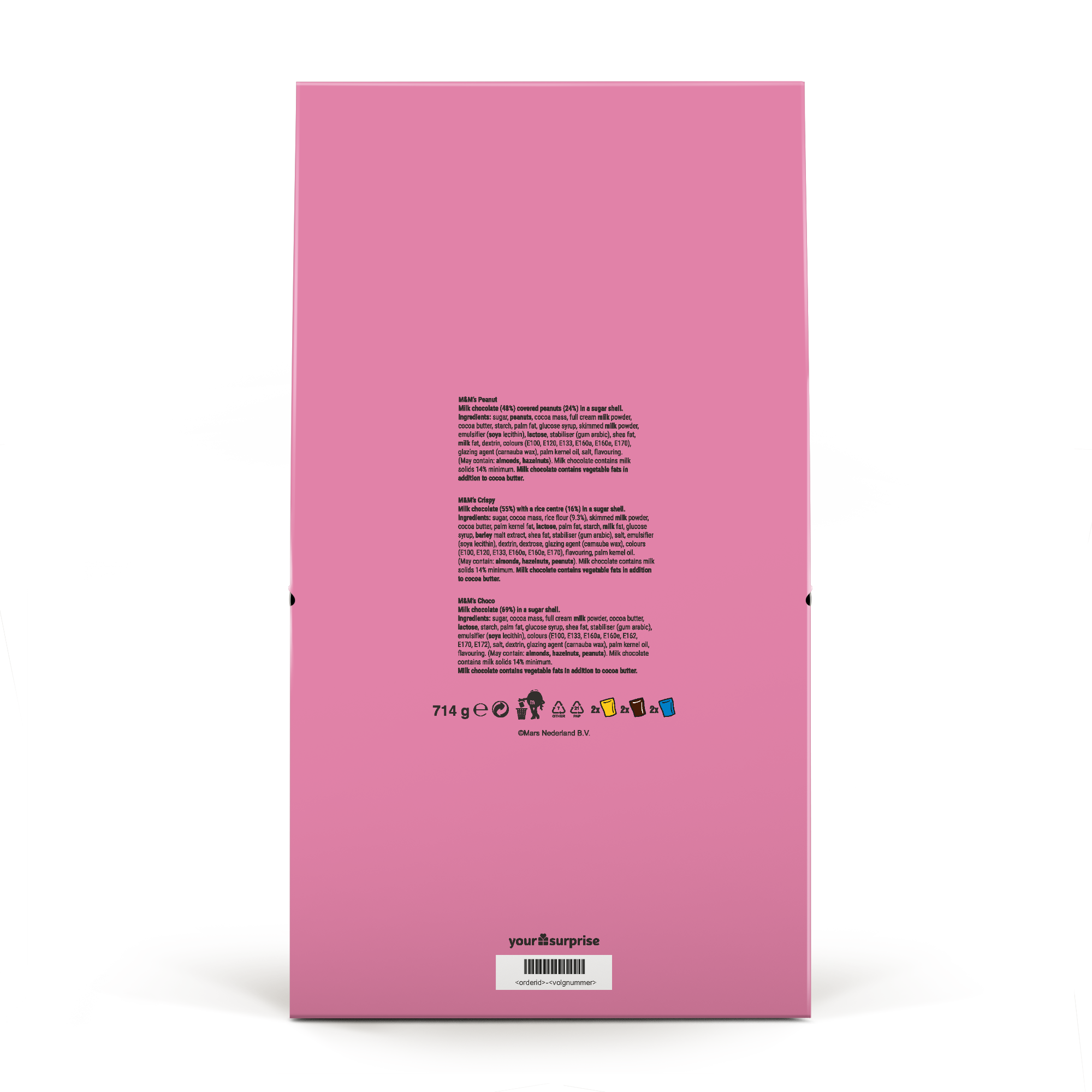 Caixa de presente M&M's gigante rosa, personalizada com foto, nome e texto