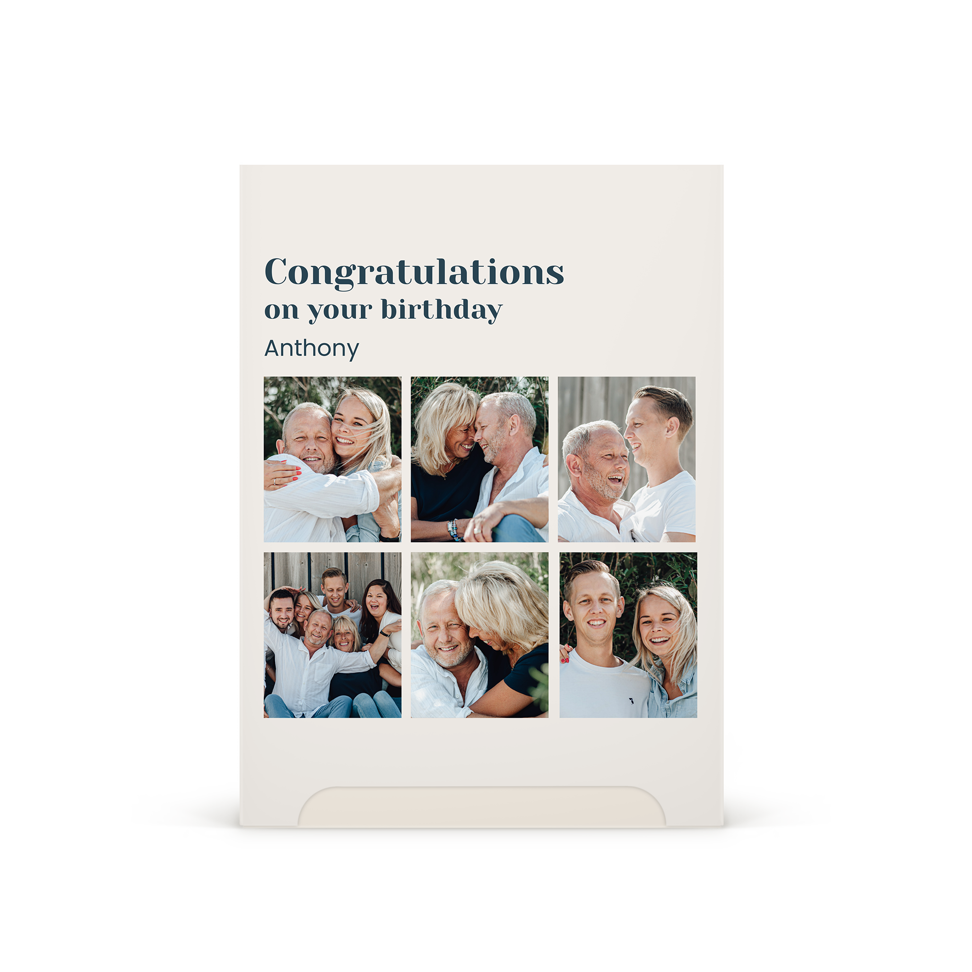 Conjunto de presente de bem-estar masculino personalizado com colagem de fotos e mensagem de feliz aniversário para Anthony na tampa.