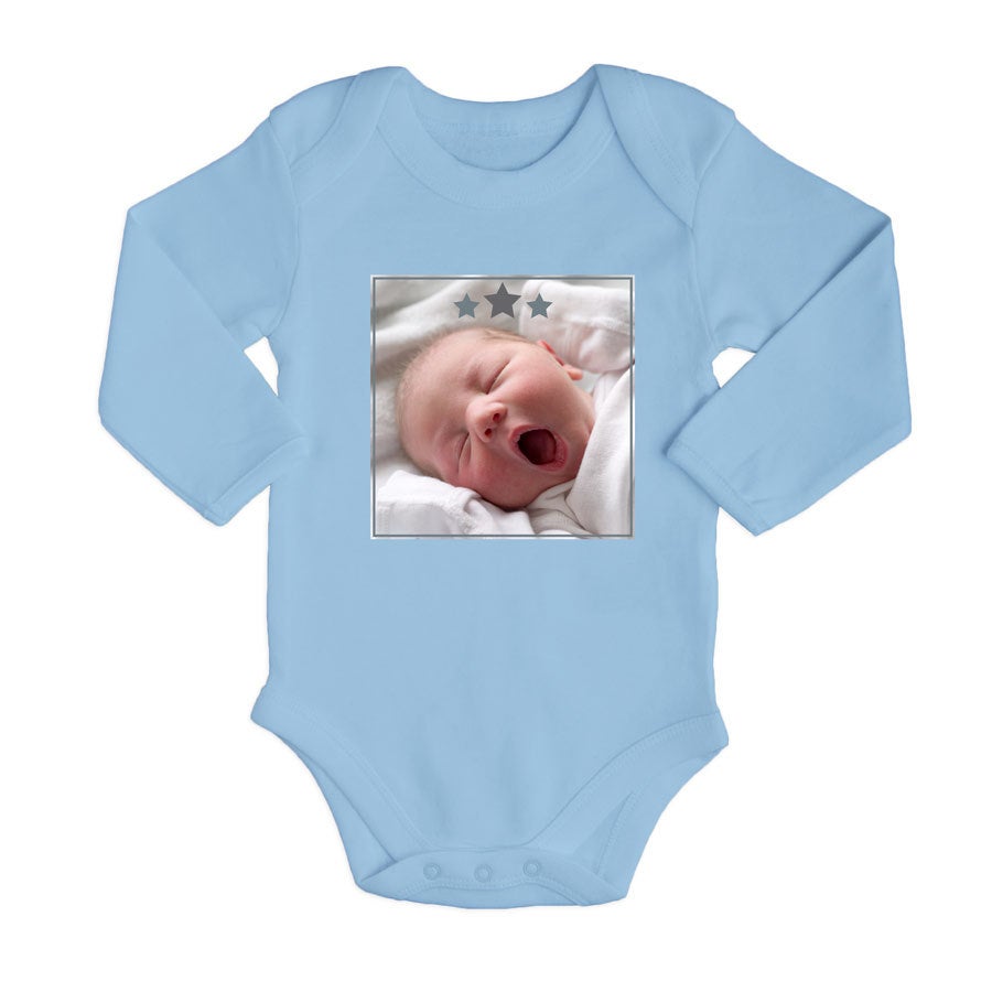 Romper bedrukken - Lange mouw - Babyblauw - 62/68