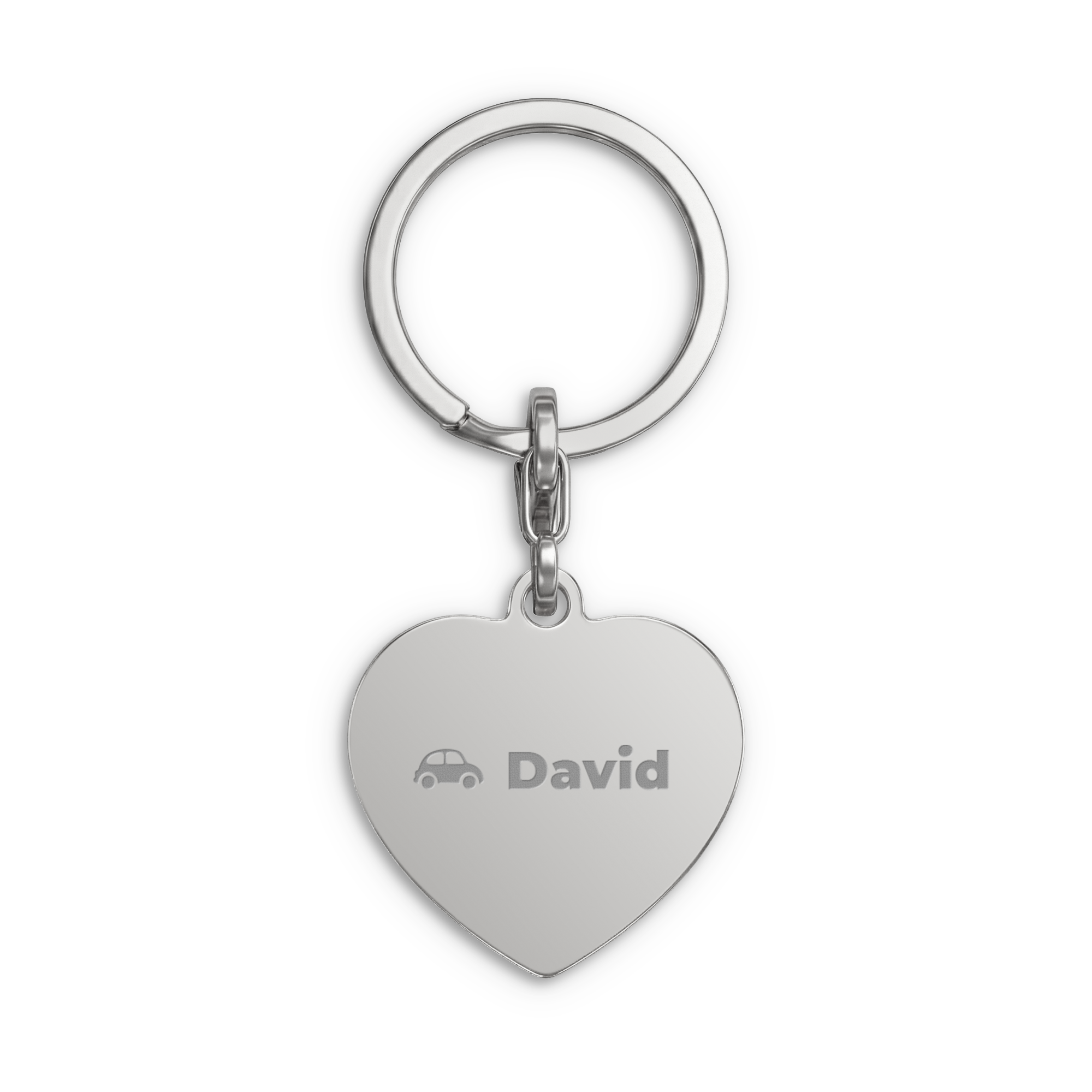 Porte clé gravé - Cœur - Argent, personnalisable avec le prénom David et une voiture