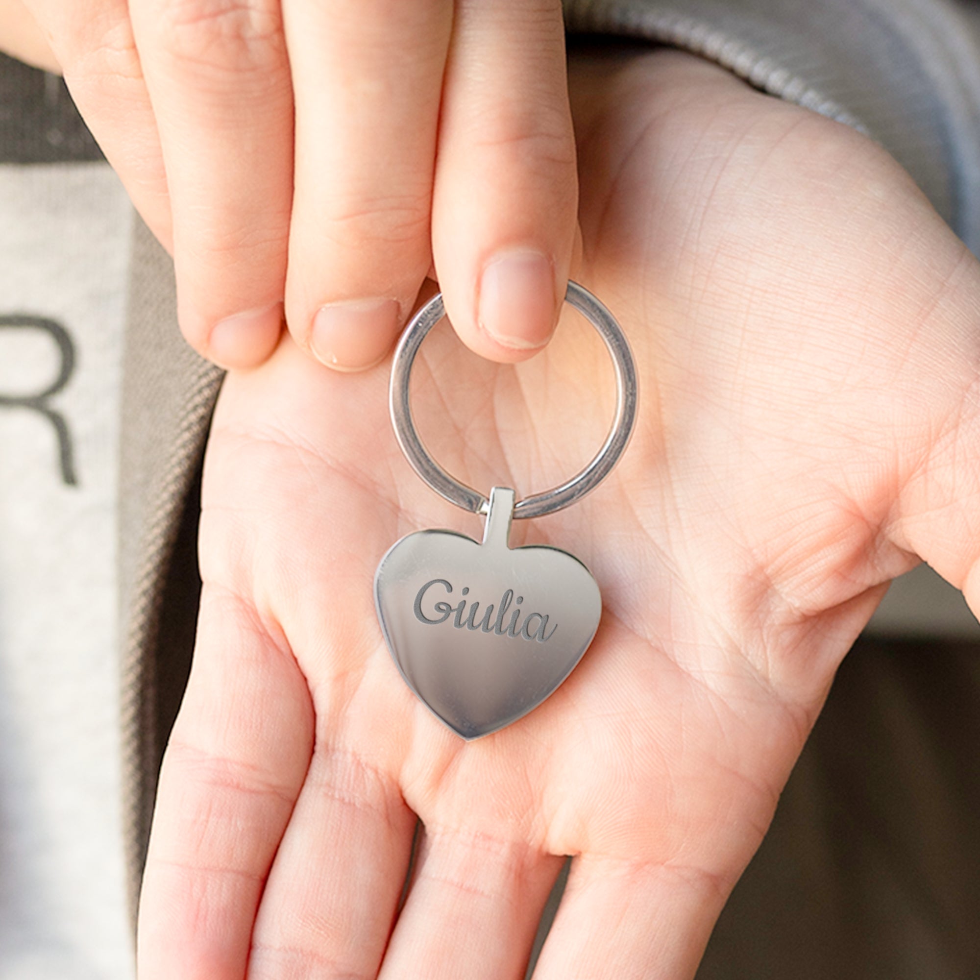 Personalised key ring - Heart - Stainless steel - Engraved - Text