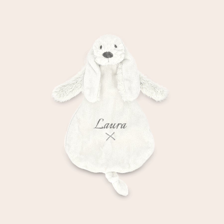 Doudou personnalisé pour bébé - Happy Horse Doudou pour bébé Richie lapin doux personnalisé avec le prénom Laura brodé en gris