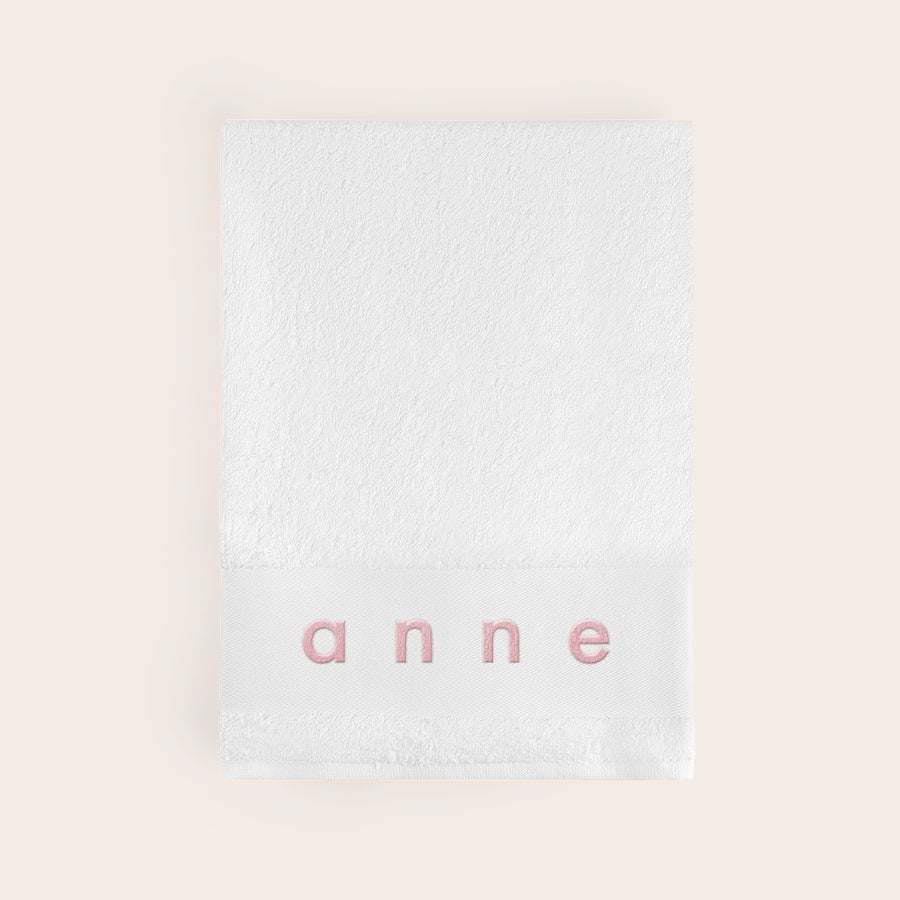 Asciugamano con testo Asciugamano super morbido e coccoloso bianco ricamato con il nome Anne in rosa