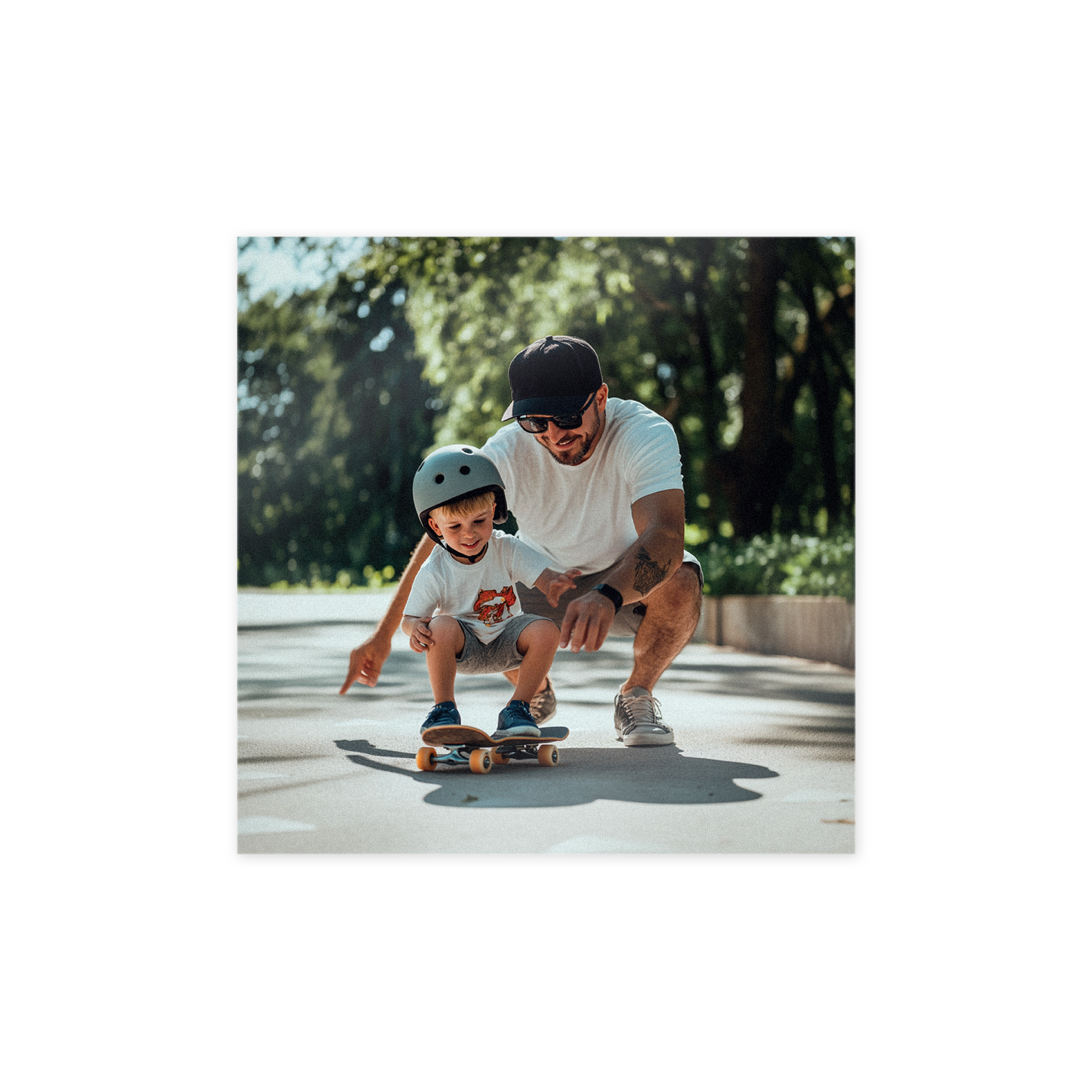 Foto su forex stampata con padre che insegna al figlio a fare skateboard