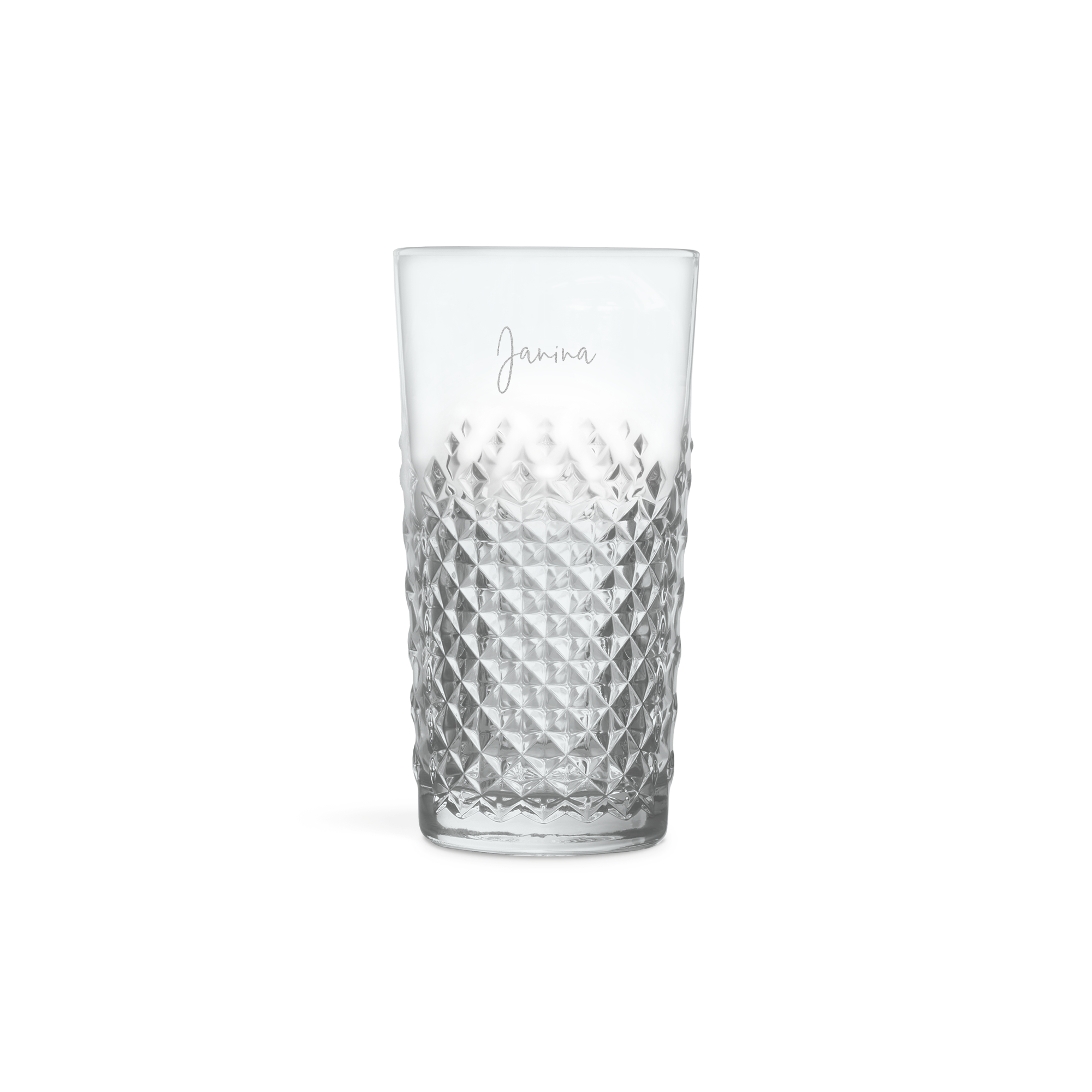 Gerilltes Glas für dieses luxuriöse Dark Rum Geschenkset mit Glas, graviert mit dem Namen "Janina".