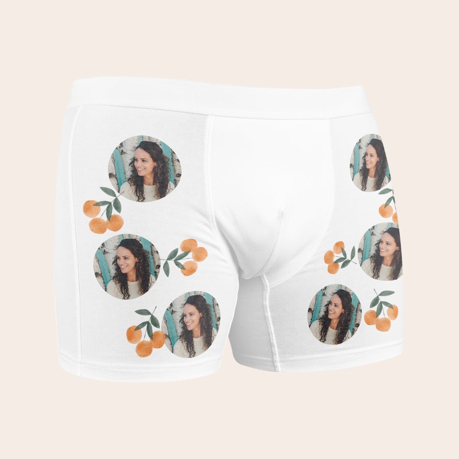 Kalsonger med eget tryck Vita unika boxershorts med tryckt foto av en kvinna och apelsiner för anpassning