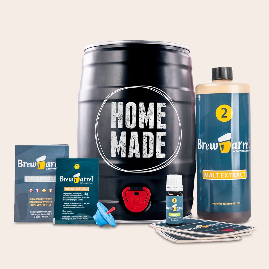Kit de cerveja artesanal Kit caseiro para fazer cerveja com barril, malte, lúpulo e fermento para personalizar seu presente.