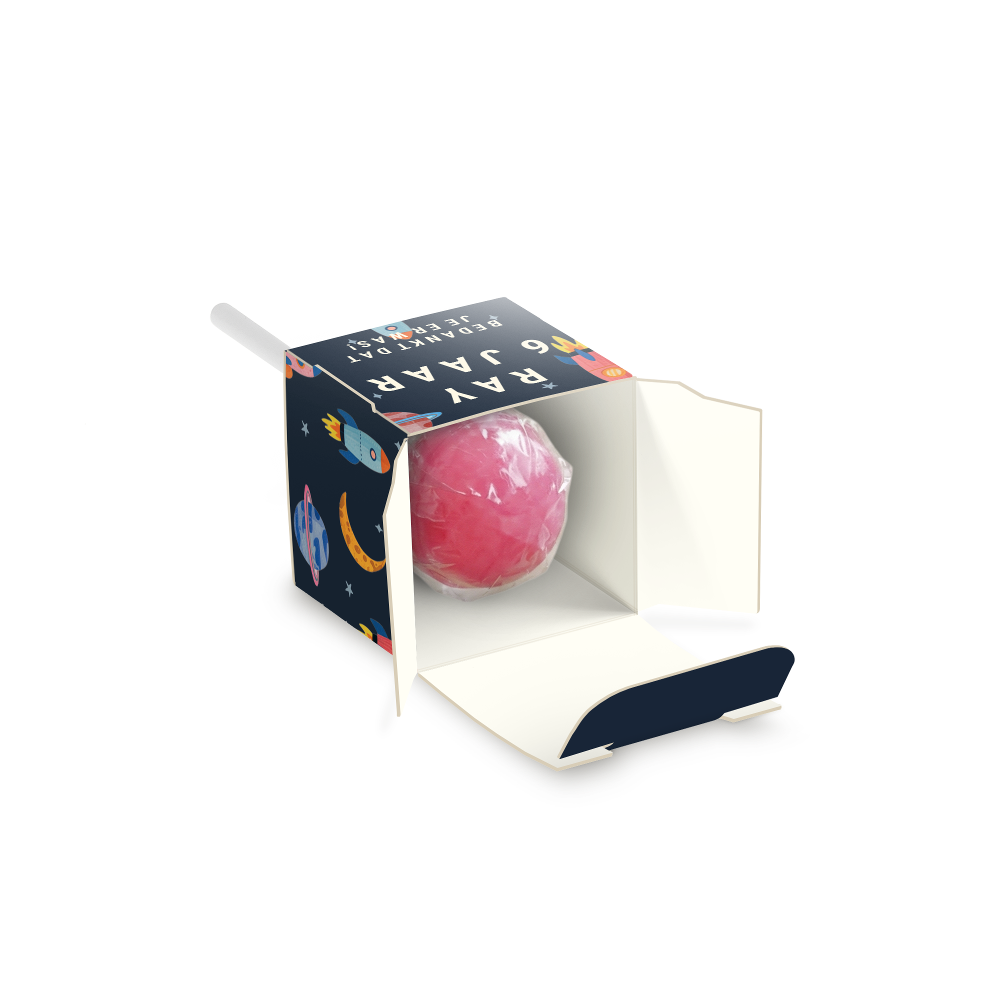 Gepersonaliseerde lolly box bedrukken – 20 stuks met ruimte thema en tekst Ray 6 jaar, bedankt dat je er was!