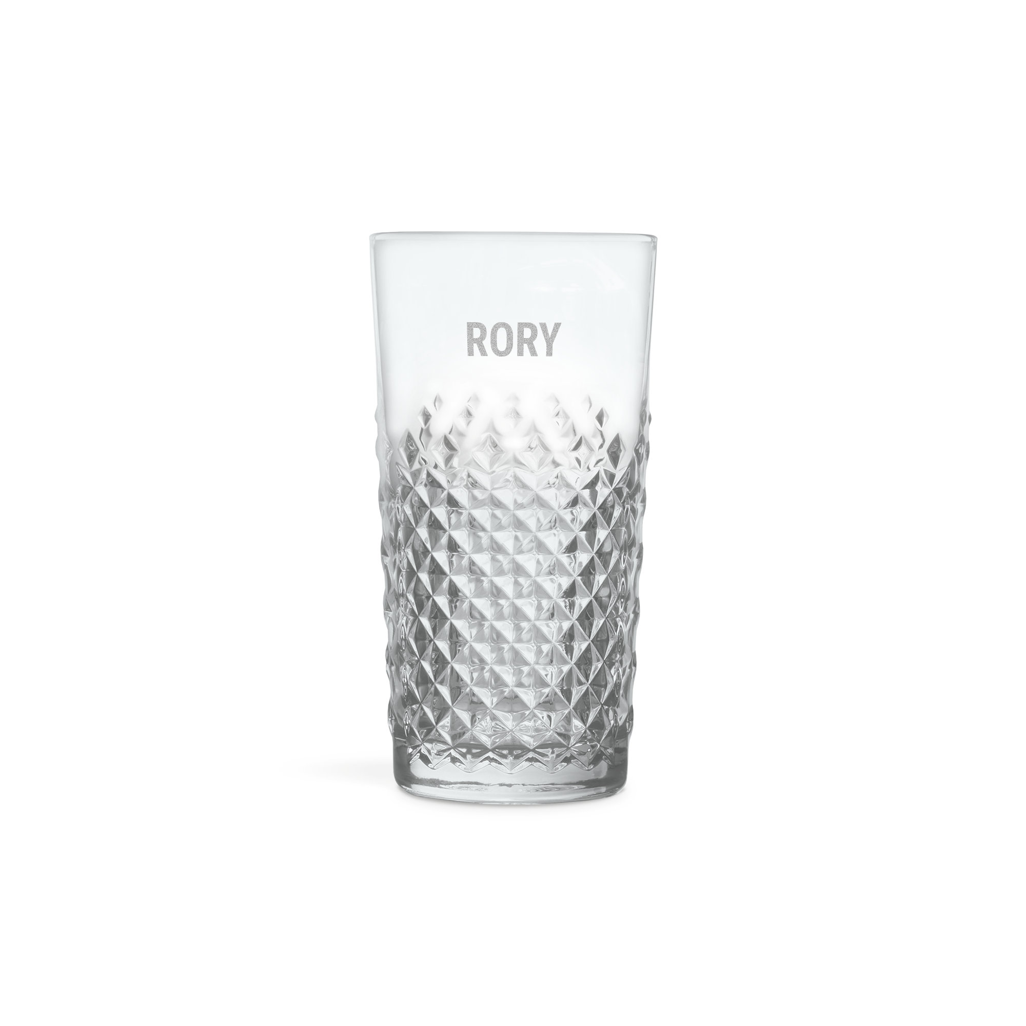 Personalised engraved mojito glass with textured base and custom name Rory