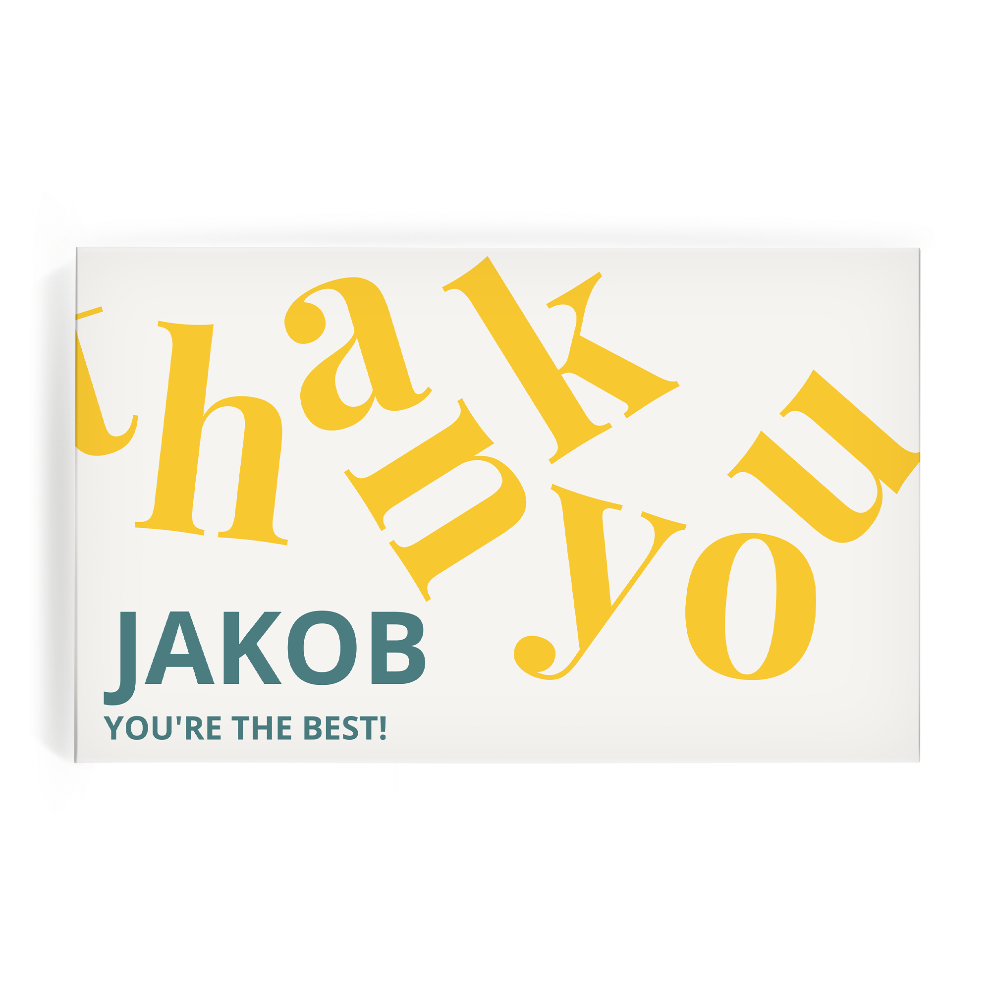 KitKat Bars gaveeske med «Thank You», navnet Jakob og teksten «You're the best!» trykt på.