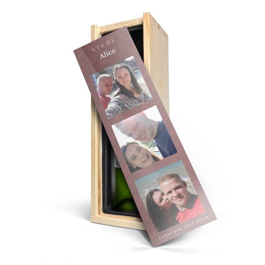 Personalised wine gift - Belvy - White - Printed wooden case