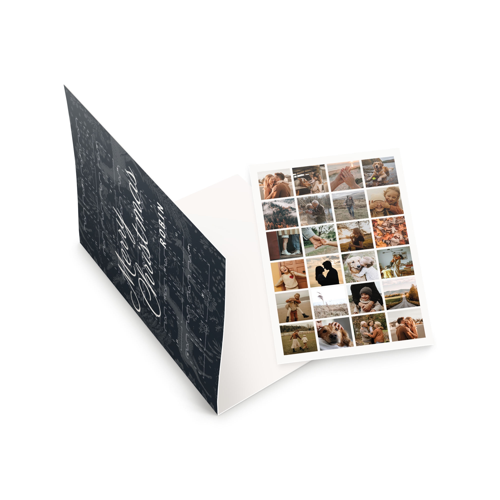 Personalised advent calendar - Photos - L with 24 photo windows, Merry Christmas, and Robin printed on the front.