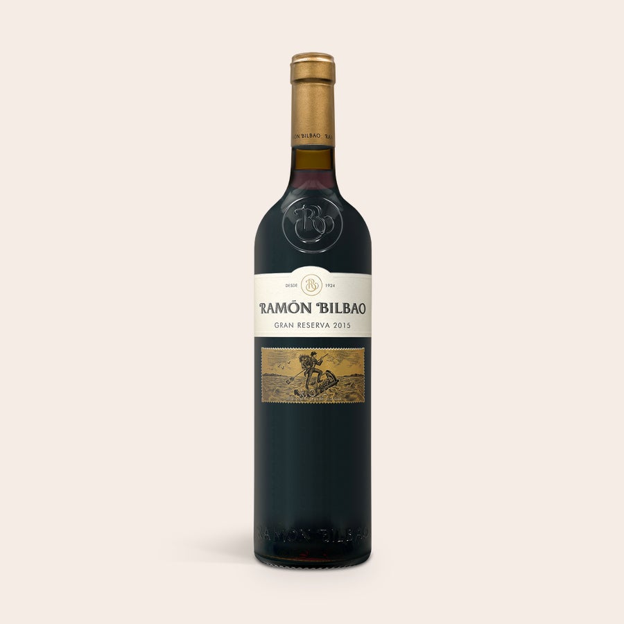 Wijn in bedrukte kist - Ramon Bilbao Gran Reserva Fles Ramon Bilbao Gran Reserva wijn, een prachtig geschenk voor wie verras jij