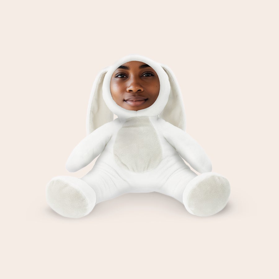 ItsieMe - Bunny Biely plyšový ItsieMe zajačik s vytlačenou fotografiou tváre, personalizovaný super roztomilý darček.