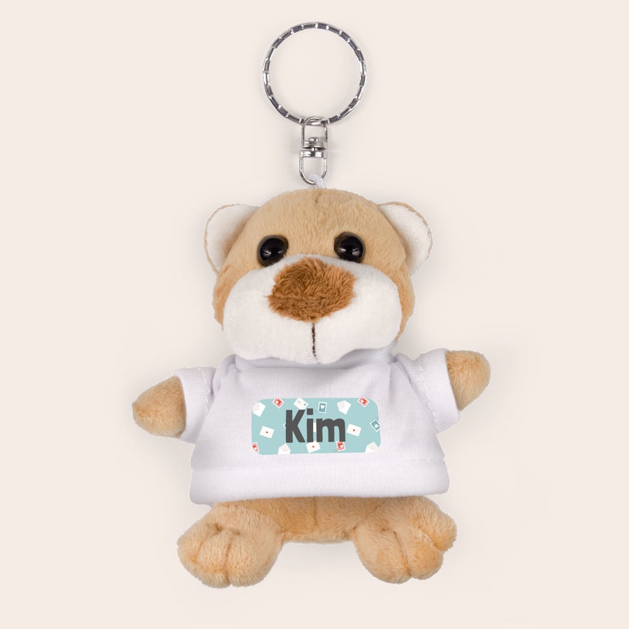 Schlüsselanhänger Bär mit bedrucktem T-shirt Schlüsselanhänger Bär mit bedrucktem T-shirt