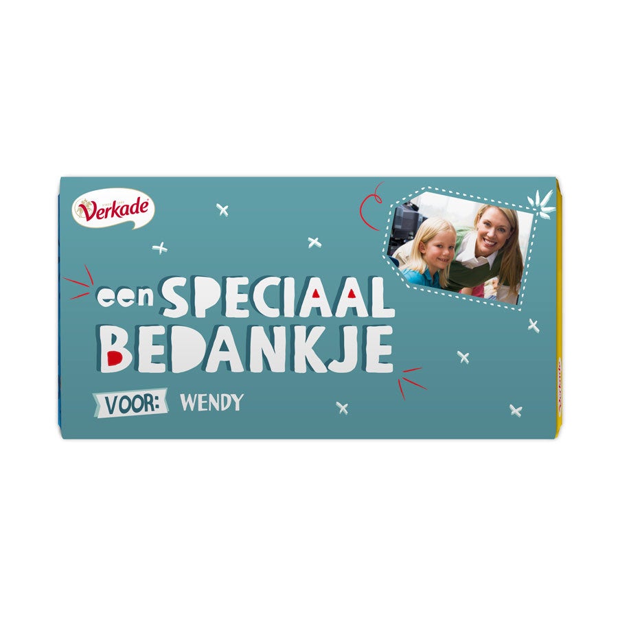 Verkade chocoladereep bedrukken - Bedankje (Hazelnoot) Verkade chocoladereep bedrukken - Bedankje (Hazelnoot)