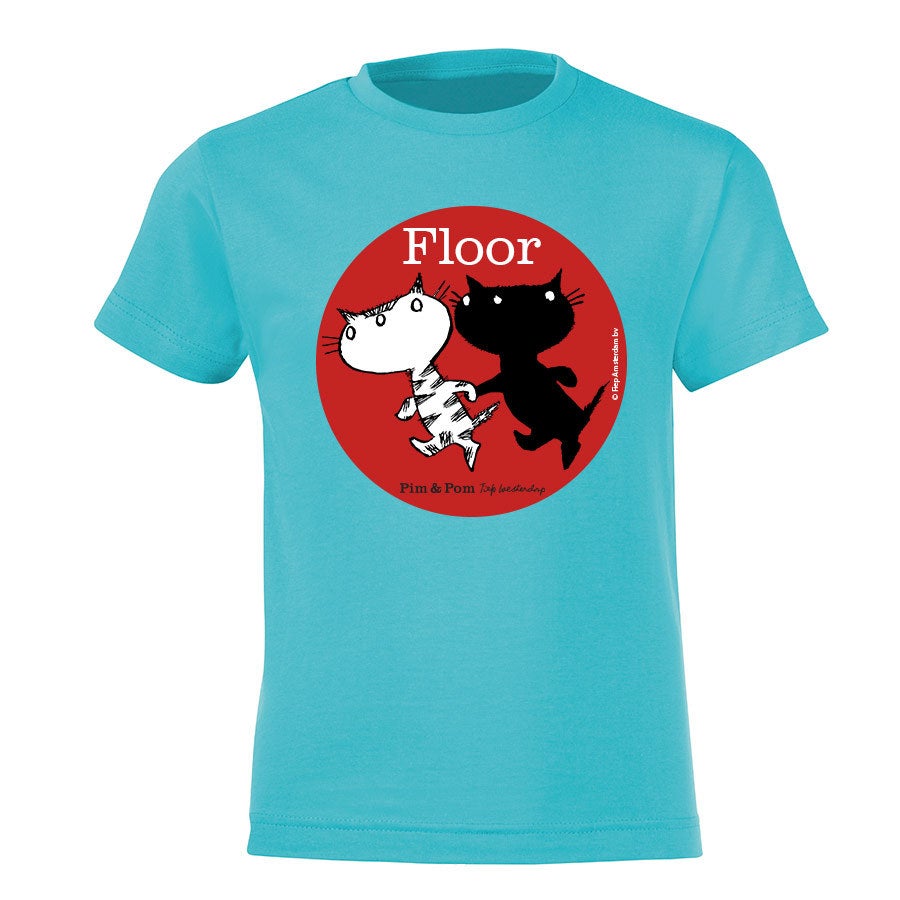 Pim & Pom T-shirt voor kinderen bedrukken - Lichtblauw - 4 jaar Pim & Pom T-shirt voor kinderen bedrukken - Lichtblauw - 4 jaar