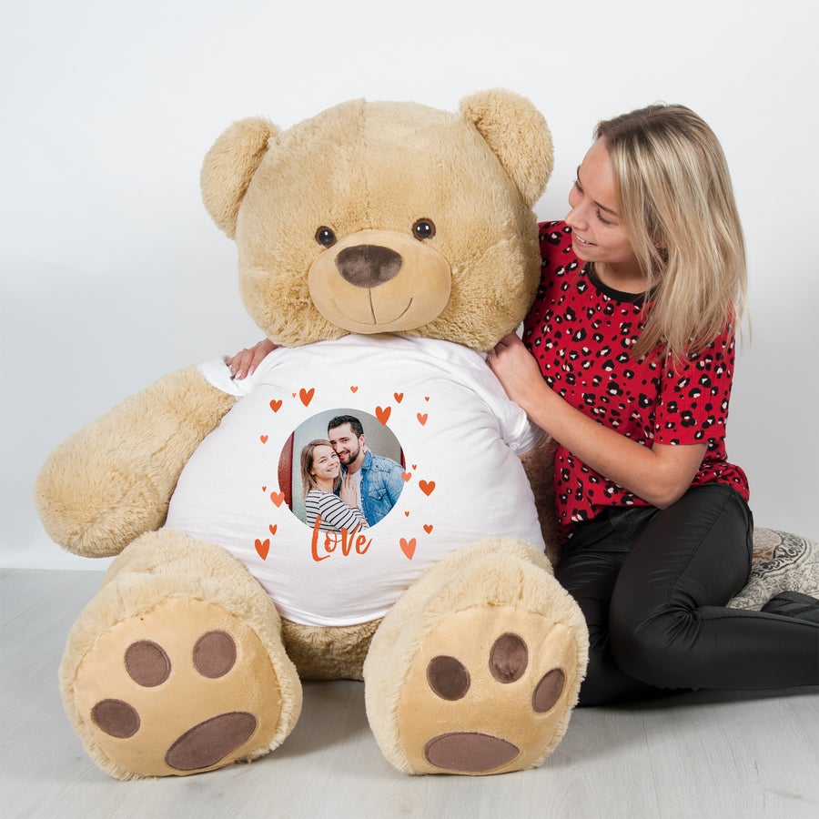 Gigant-teddybjørn med t-skjorte med trykk - 130 cm!