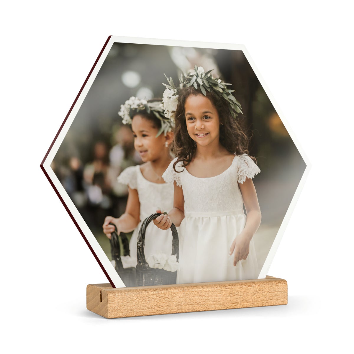 Trykt træfotoflise med stativ - Sekskant