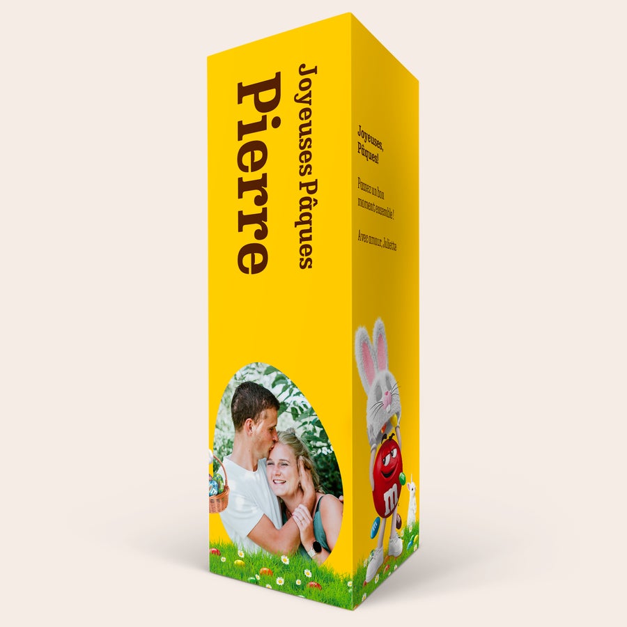 Coffret cadeau M&M's personnalisé Coffret cadeau M&Ms personnalisé avec photo imprimée et texte Joyeuses Pâques et Pierre