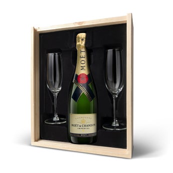 Coffret bouteille Moët & Chandon brut 750ml et 2 flûtes - Couvercle imprimé