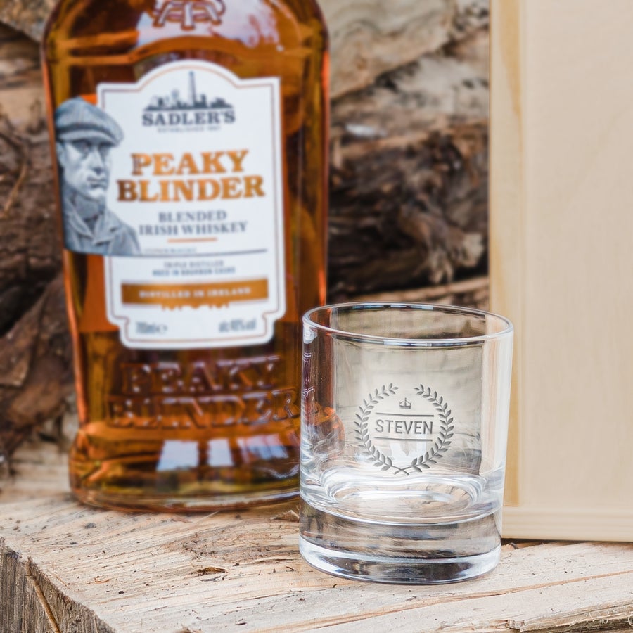 Peaky Blinders whiskeypakket met gegraveerd glas