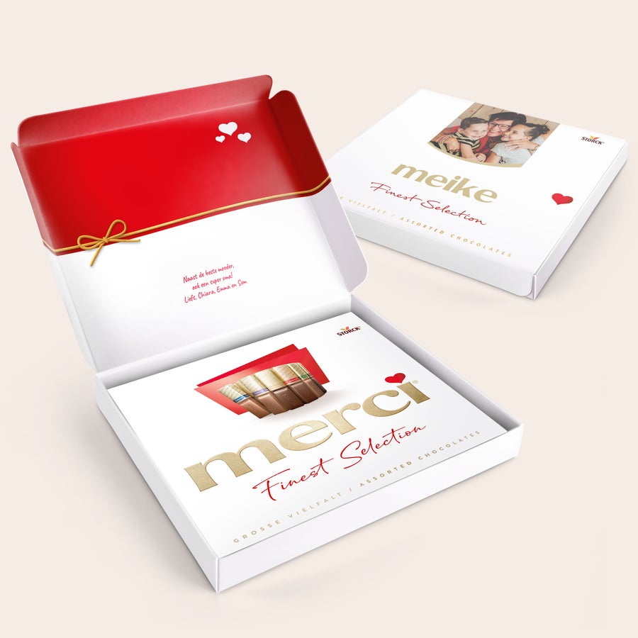 merci doos personaliseren - 250 gram Gepersonaliseerde merci doos 250 gram met foto en eigen tekst, een uniek geschenk.