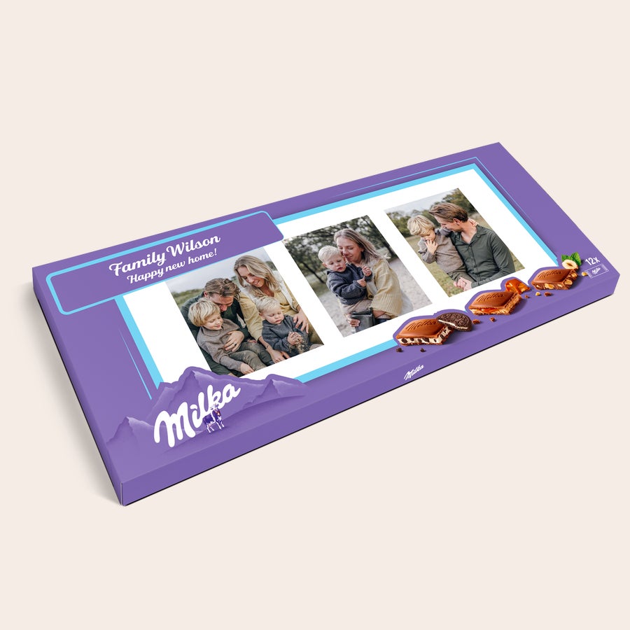 Personalizovaná Mega Milka Tato čokoládová tyčinka XXL Milka s rodinnými fotografiemi a jménem Family Wilson je konečným překvapením.