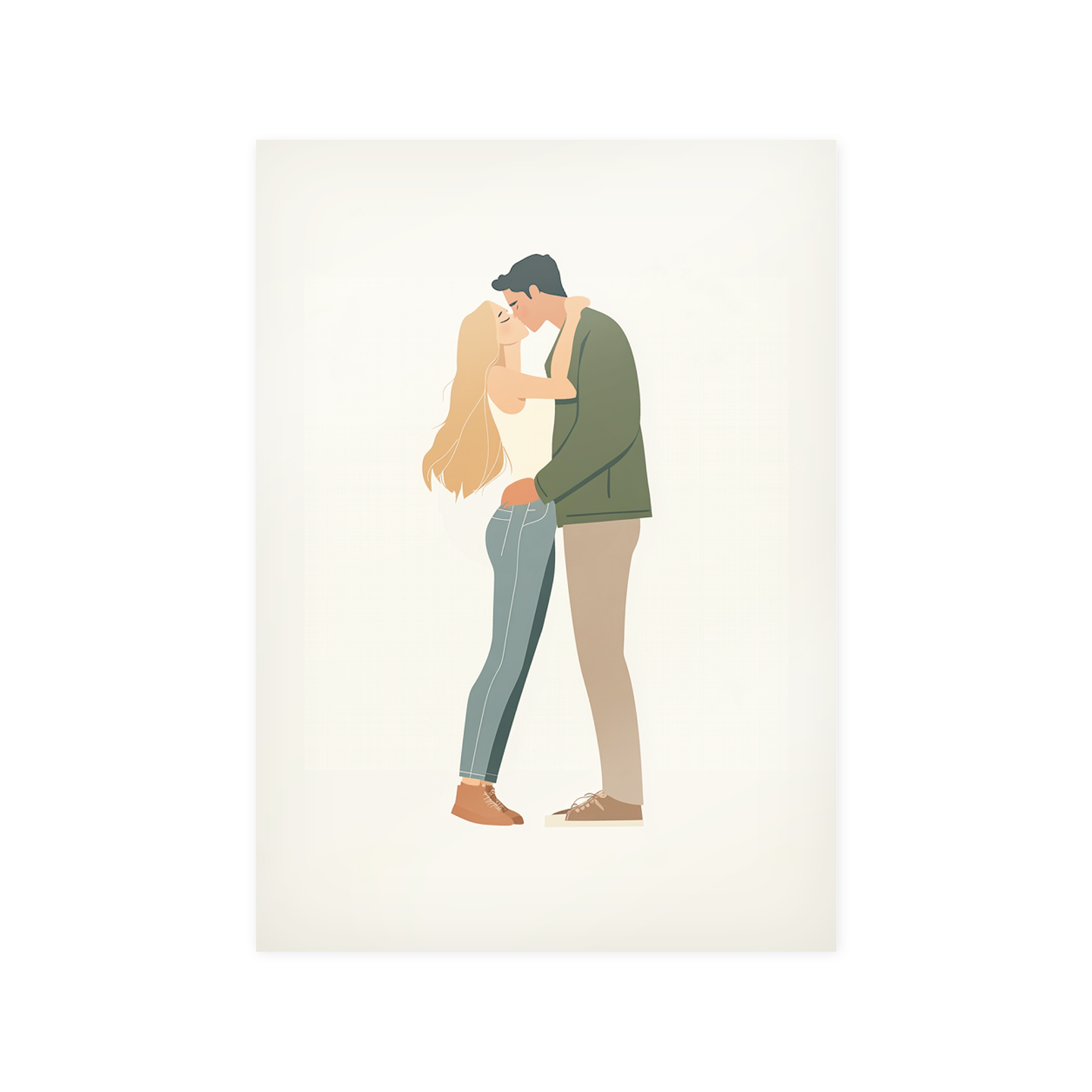 Poster personnalisé montrant un couple s'embrassant, un moyen unique de célébrer vos plus beaux moments.