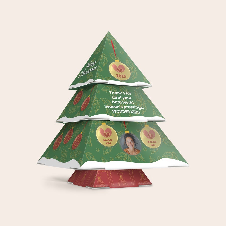 Albero di Natale di carta personalizzato fai da te Albero di Natale di carta fai da te personalizzato con la stampa a colori di una foto e un messaggio, illumina le feste con un tocco personale