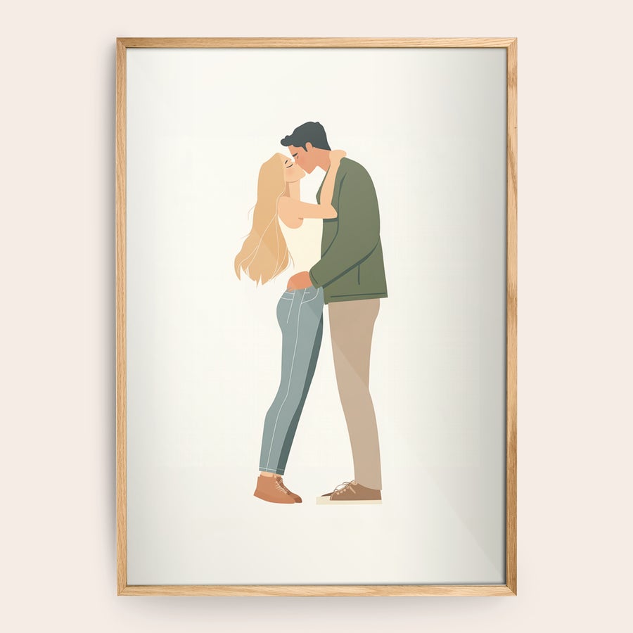 Fotografia emoldurada Moldura de madeira clara com uma foto personalizada impressa de um casal se beijando. Imortalize a sua memória mais bonita ao colocá-la numa linda moldura.