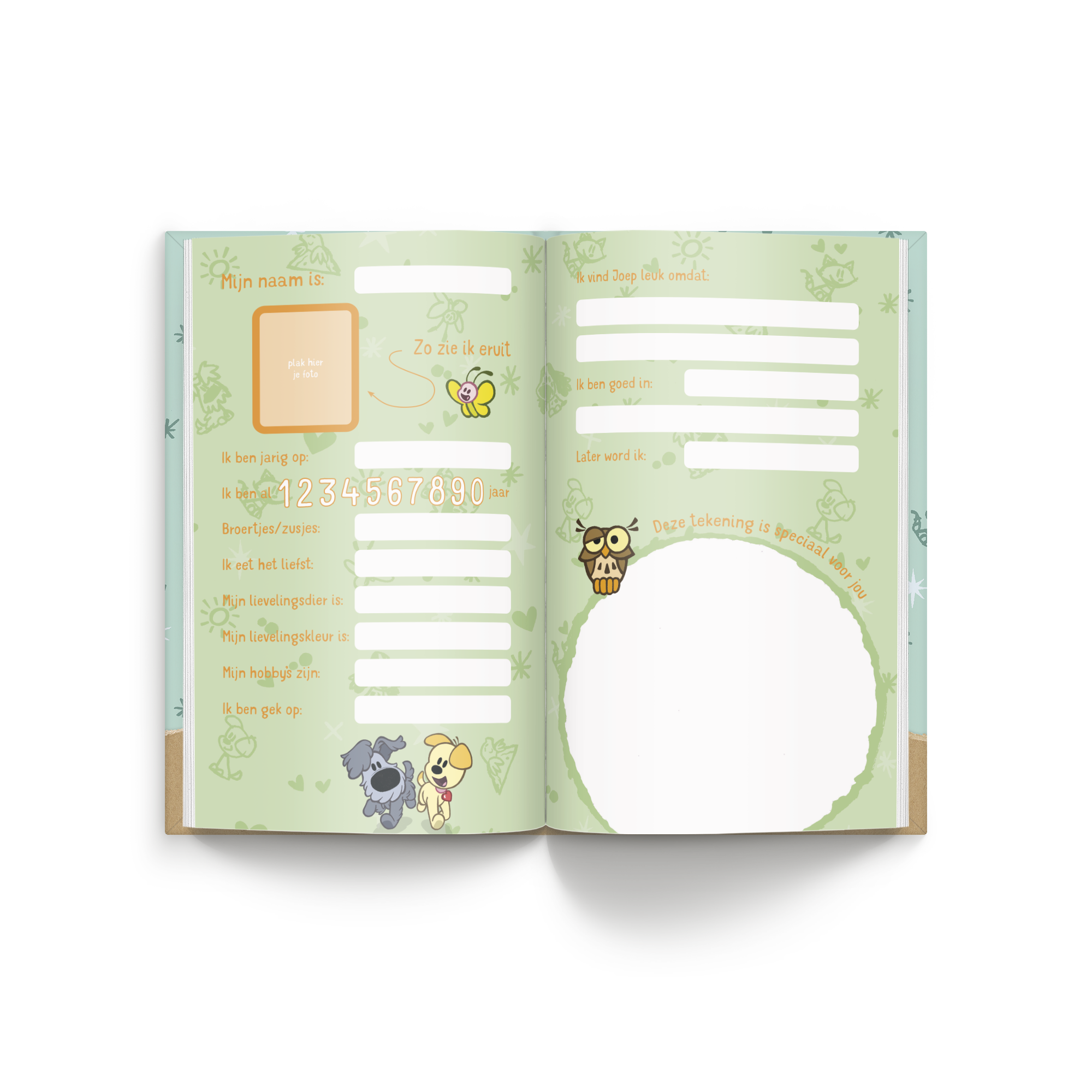 Woezel & Pip vriendenboekje met naam en foto, gepersonaliseerd met een eigen foto en tekst.