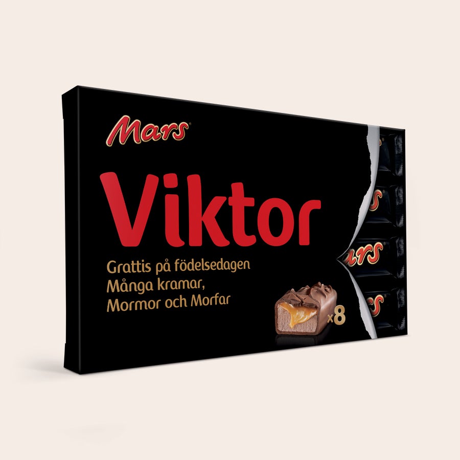 Mars personliga presentboxar Mars personliga presentboxar med Viktor och ett tryckt födelsedagsmeddelande
