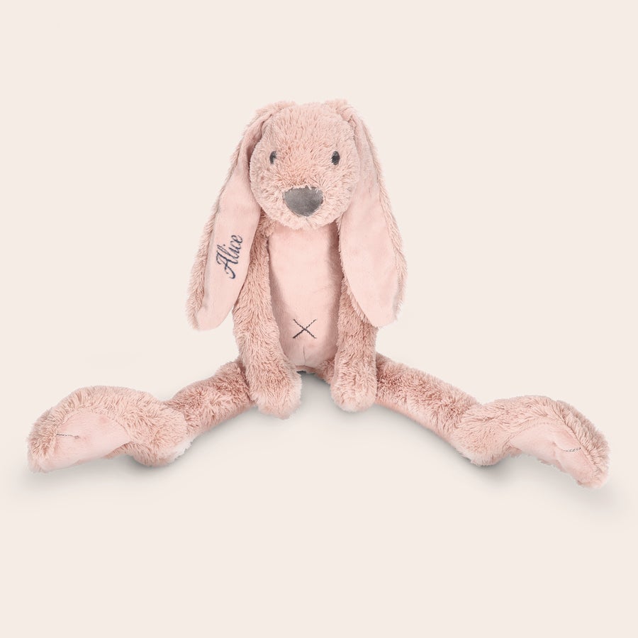 Dou Dou - Happy Horse Conejo Richie de peluche rosa personalizado con el nombre Alice bordado en la oreja izquierda.