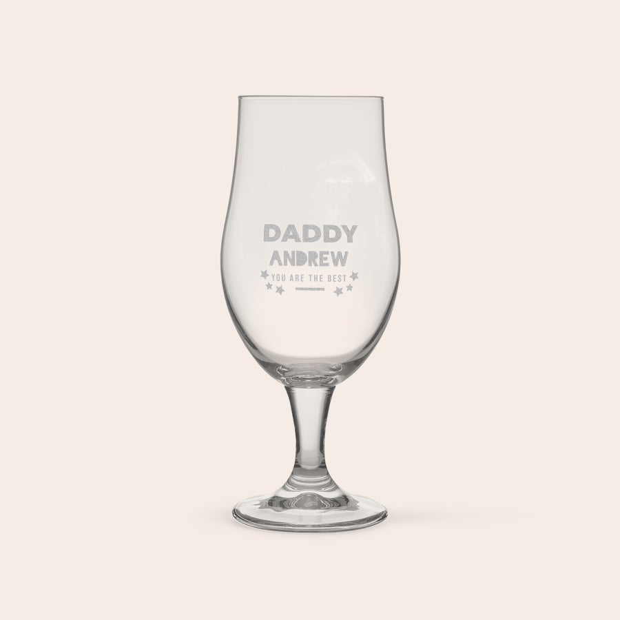 Conjunto de Cerveja - Dia do Pai Copo de cerveja de vidro transparente gravado com "Daddy Andrew You Are The Best" e estrelas, presente de cerveja com vidro gravado.