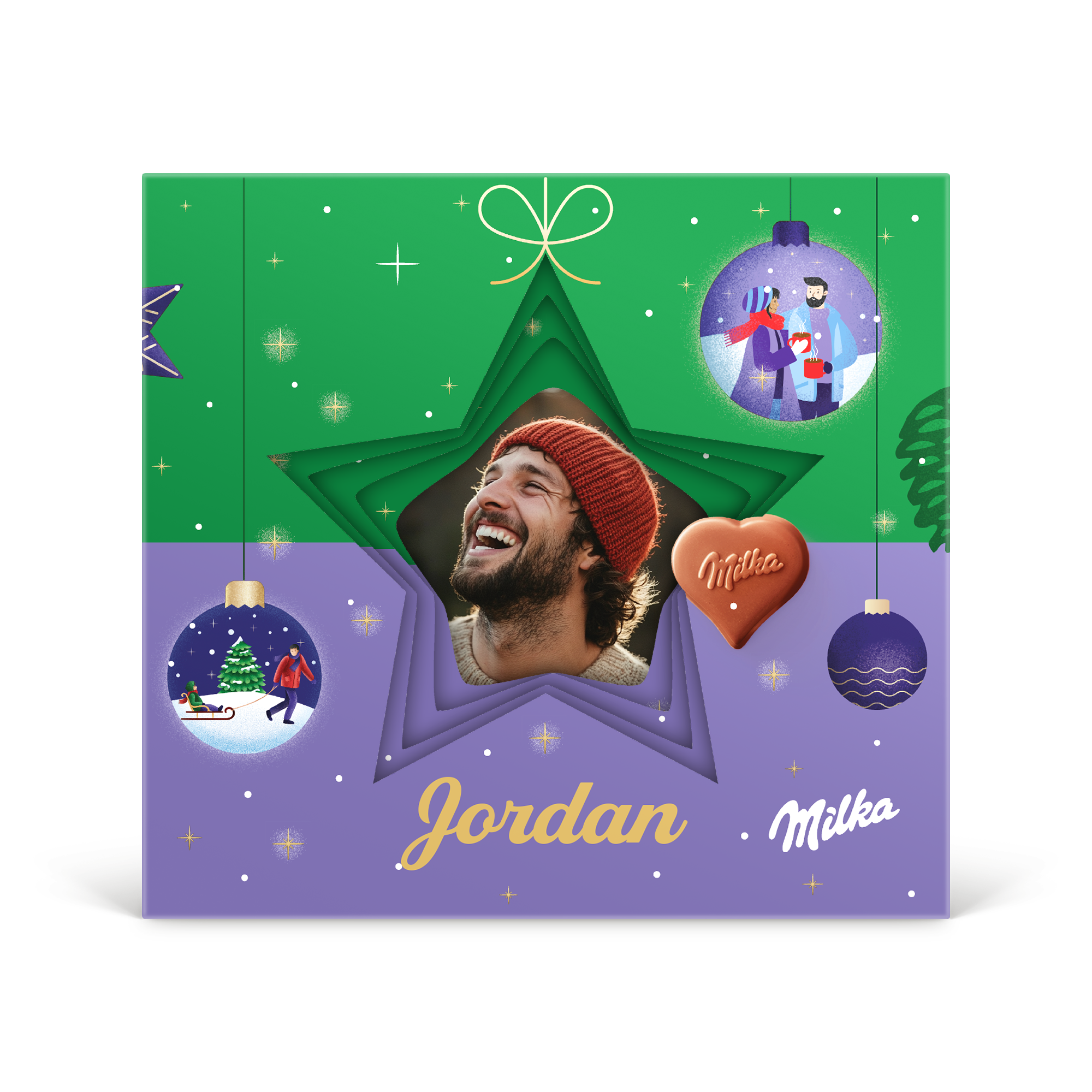 Inimi Milka în cutie cadou 3D personalizată - Crăciun