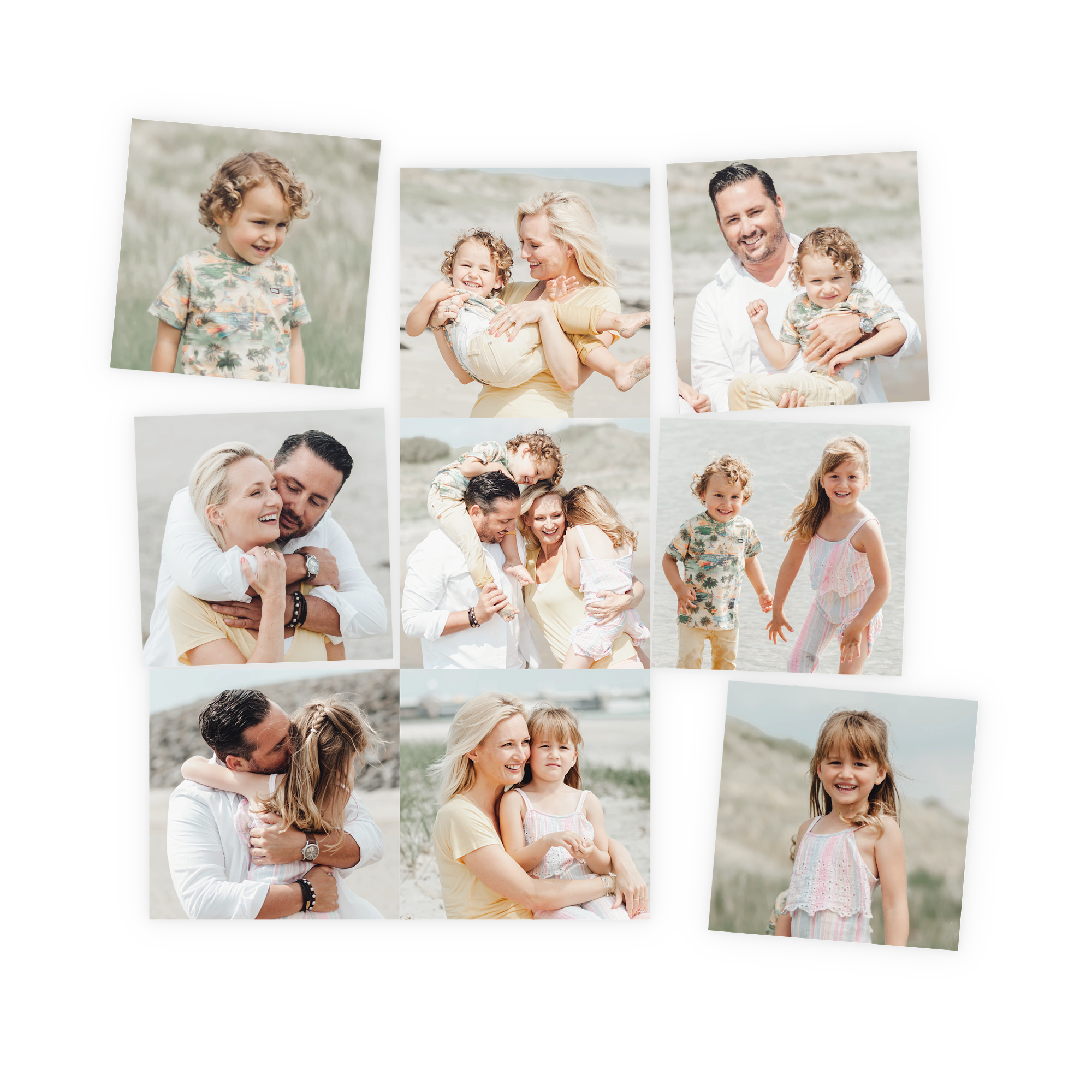Personalised magnets printed with multiple family photos from a beach outing