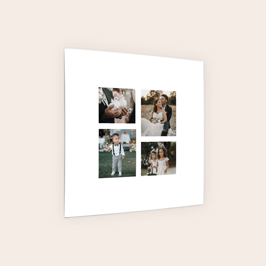 Póster Pôster personalizado com uma colagem de fotos de casamento impressa, exibindo momentos únicos do casal e de crianças.