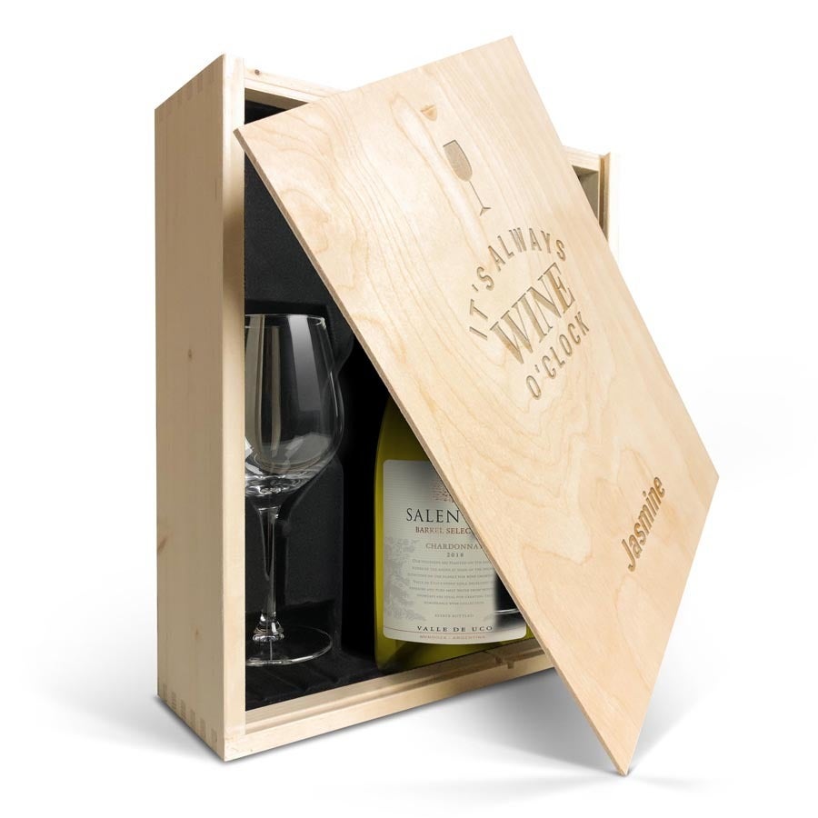 Personalised wine gift set - Salentein Chardonnay - Engraved wooden case