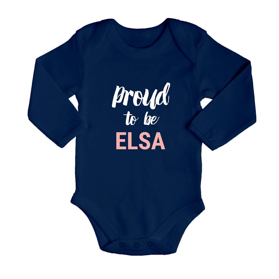 Personalised baby romper - Long sleeves - Navy - 50/56