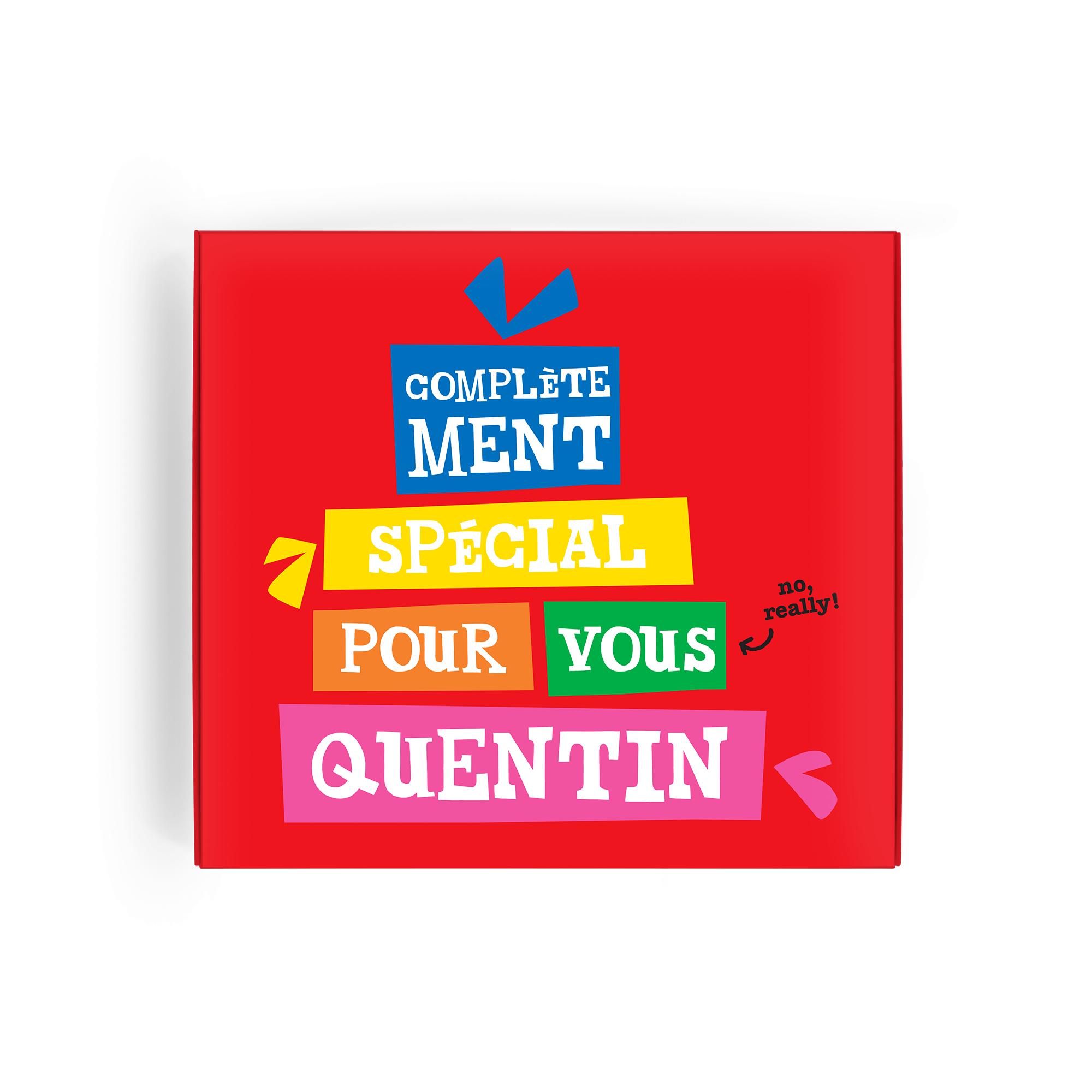 Coffret Tony's Chocolonely Noisette personnalisé avec le nom Quentin imprimé sur le dessus.