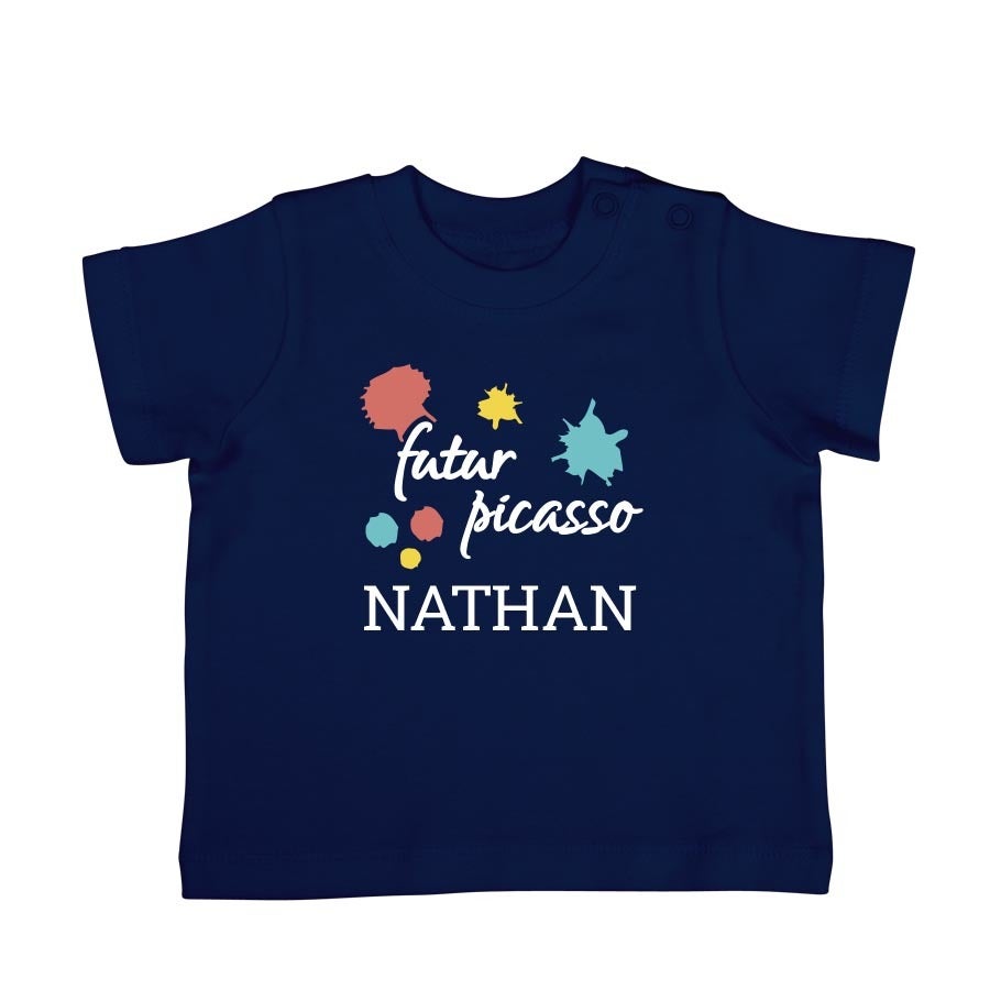 T-shirt bébé personnalisé - Manches courtes - Bleu marine - 50/56